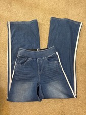 NEW 69.99 HALARA wide leg side stripe flex denim jeans leggings blue Medium