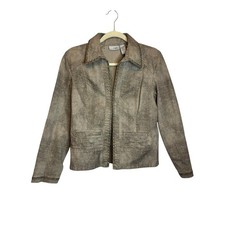Chico's Jacket Women's Small Leopard Animal Denim Office Chicos 0
