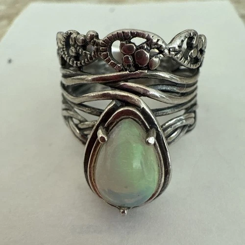 Vintage sterling silver and opal drop wide band ring sz 8.5 by Or Paz Israel