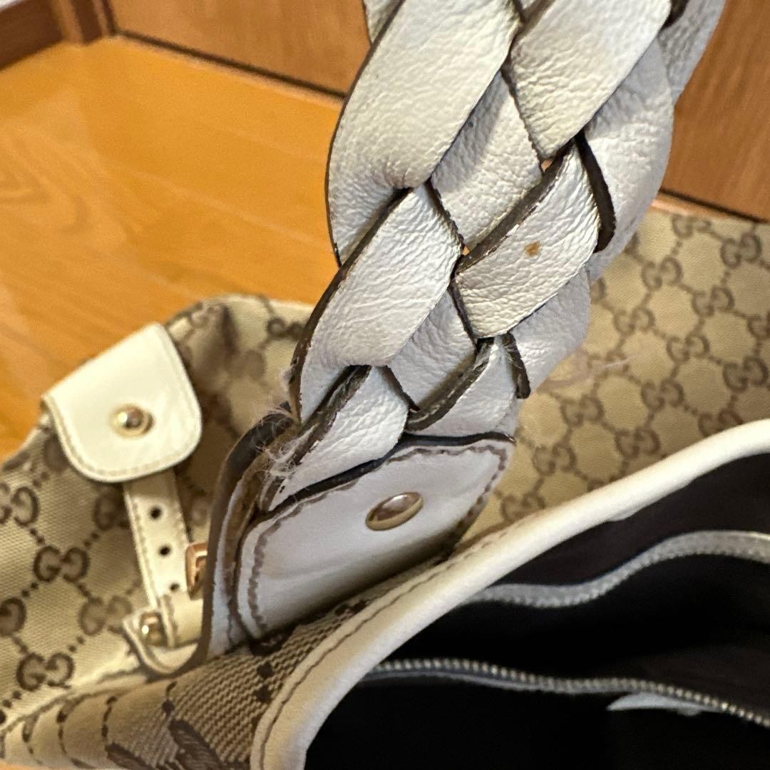 GUCCI GG Canvas Tote Bag Brown Large Vintage Authentic with Leather Handles thumbnail 11