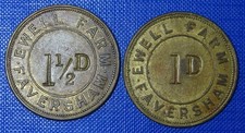 Faversham, Kent, Ewell Farm 1D and 1 1/2D tokens - Read!