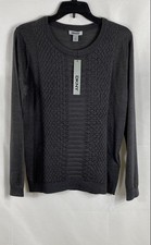NWT DKNY Women's Textured Pullover Sweater Charcoal Gray Wool Blend Size M