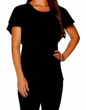 H by Halston VIP Ponte Knit Flounce Flutter Sleeve Top- A296714- Black, Medium