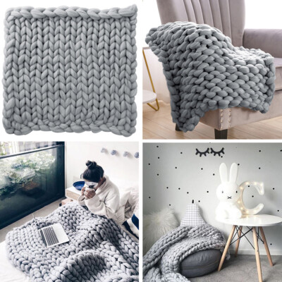 120x150cm Grey Soft Wool Chunky Knit Thick Blanket Hand-woven