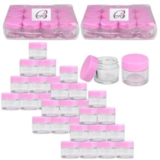 Beauticom® (36 PCS) 7G/7ML Clear Plastic Refillable Jars with Pink Lids