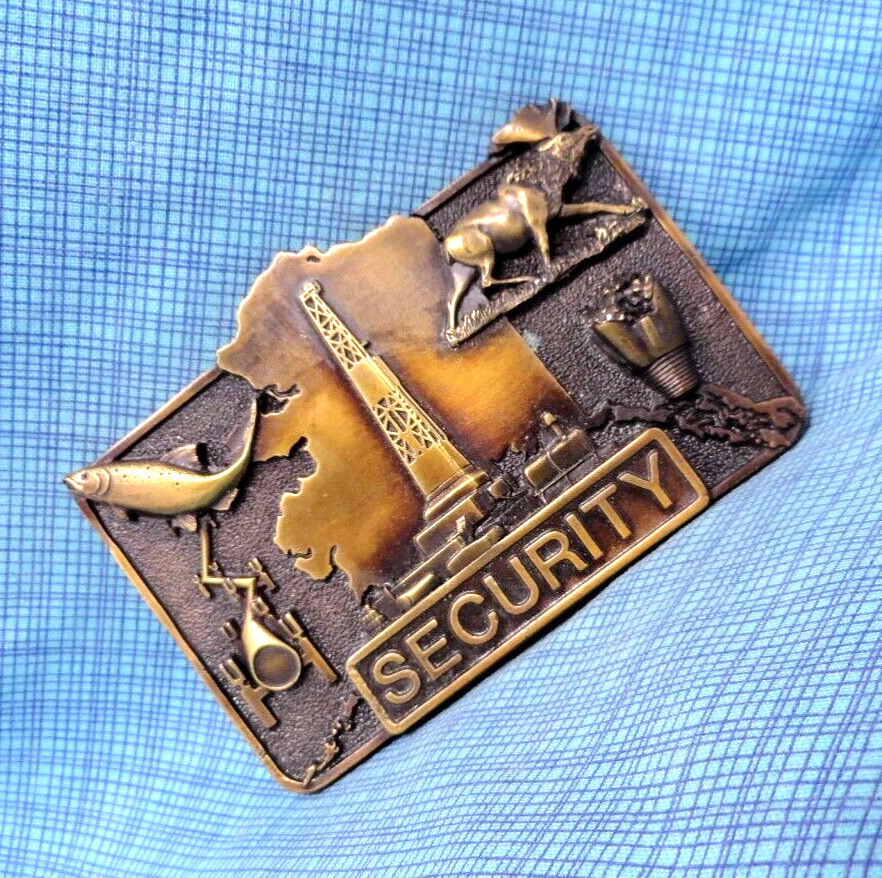 Vintage 1970s Alaska LE Security Dresser Belt Buckle Gas Oilfield Siskiyou QRT497-image