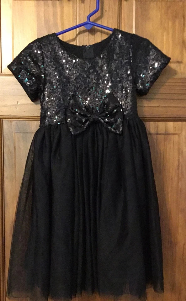 Formal Holiday Flower Girl Sequins Sparkle Tulle Girls Black Dress Size 3T 4T - Image 3 of 4