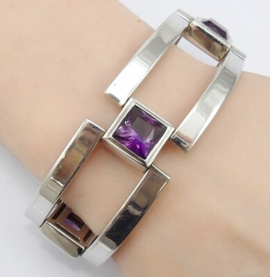 PIANEGONDA Sterling Silver Amethyst Large Link Tennis Bracelet 7.5'' LNG2
