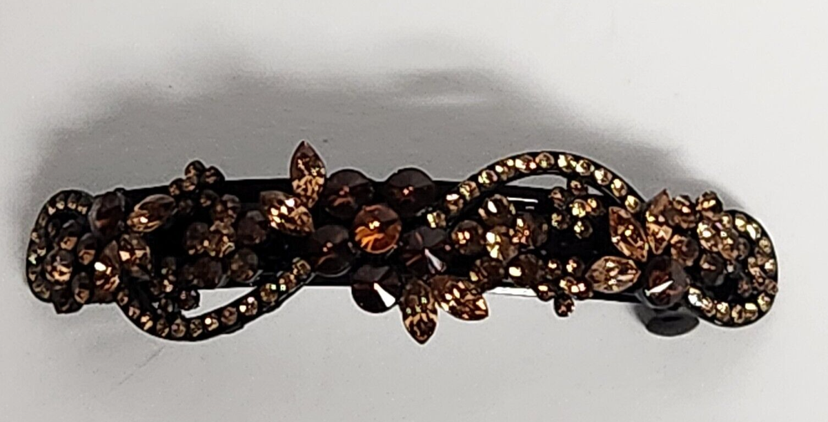 Braune Stoffblume Haarclip Mit Kristall-Spitzen – Hair Accessory Von Amberjewellery
