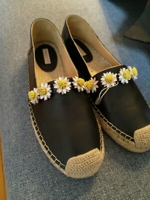 NWB Fabrizio Viti Margarita Espadrilles Black With Daisy Details IT 39