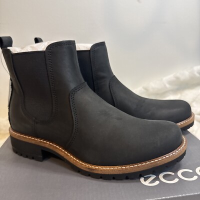 ECCO Women's Elaina Chelsea Boot Black Noir Suede Size 7-7.5 Eu 38 New In Box