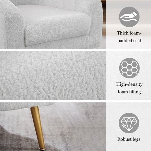 Teddy Fur Accent Chair Barrel Boucle Cream Modern Home Living Seating Furniture - Picture 4 of 58