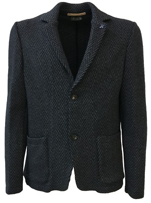 FERRANTE Herren Jacke Strick Dornmuster blau Mod U39201 MADE IN ITALY
