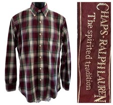 CHAPS Ralph Lauren Plaid Button Down Dress Shirt Mens Size 15.5 32-33 Burgundy +