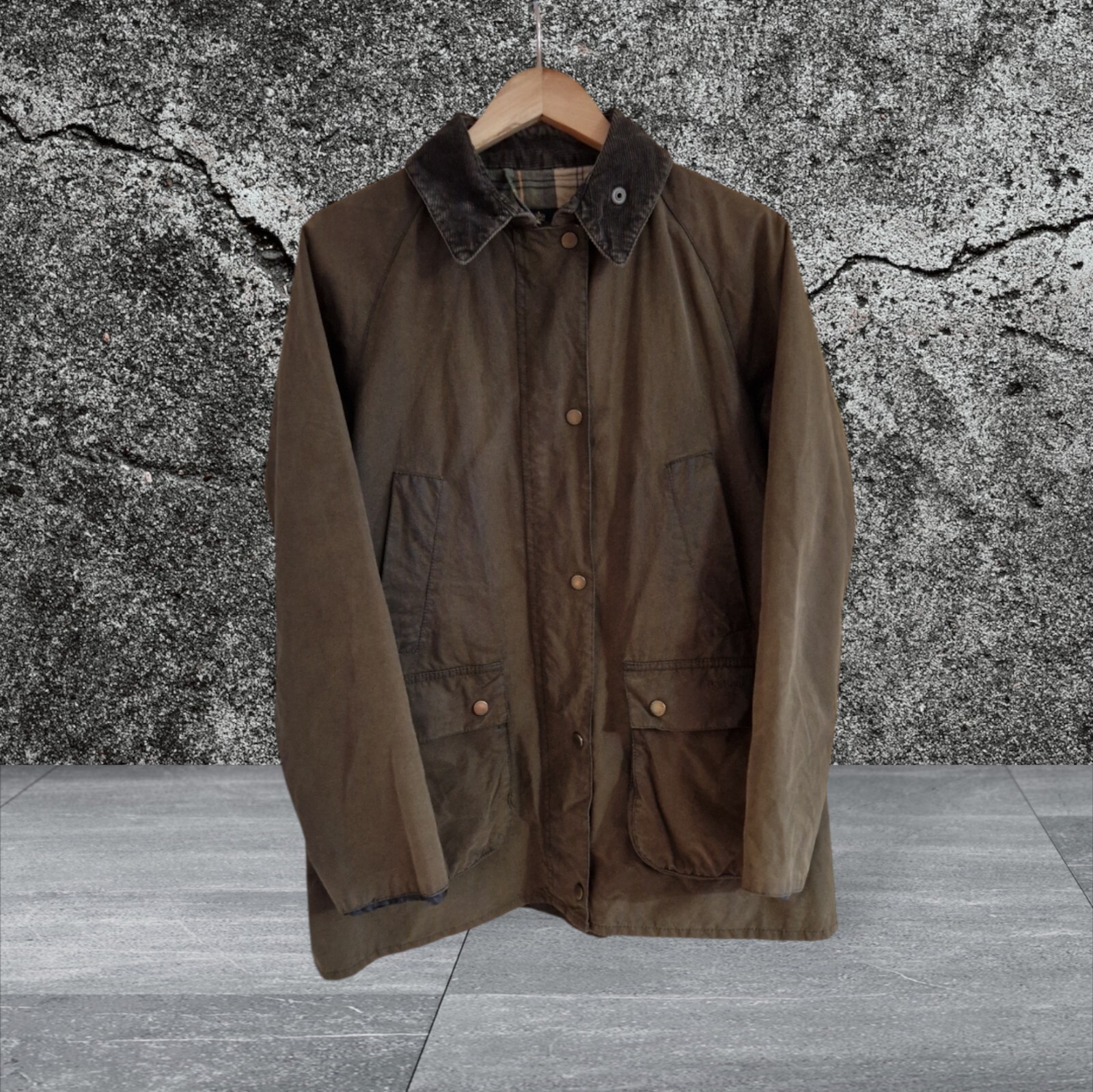 Barbour Bedale Vintage Wax Jacket Women's 14 Size Green Full Zip Wax Cotton