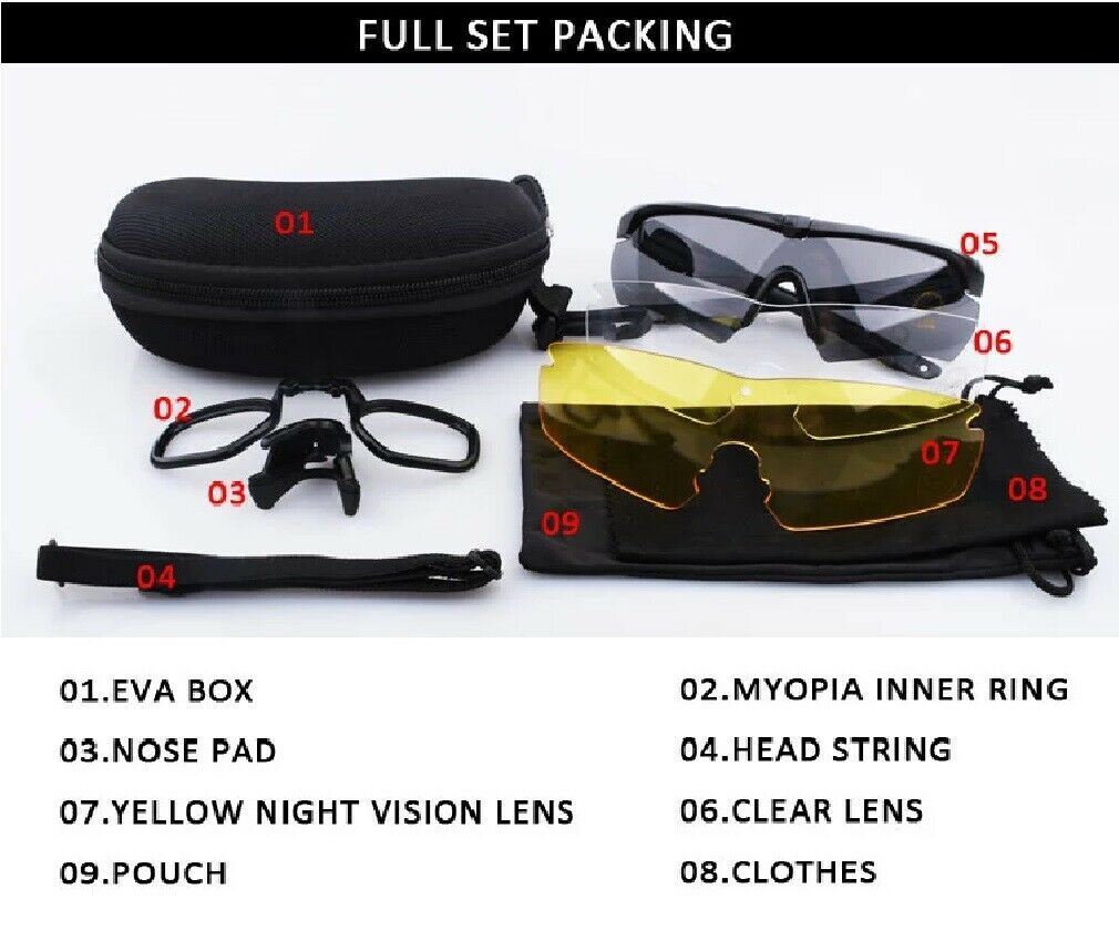 ANSI Z87.1 Combat Tactical Military Ballistic Shooting Safety Glasses 3