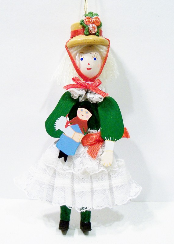 Girl Child Maiden Lass Baby Doll House of Hatten Wood Wooden Vtg Taiwan Ornament