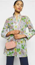 $298 NWT TORY BURCH FLORAL PRINTED COTTON VOILE TUNIC KAFTAN TOP  LIGHT BLUE XS