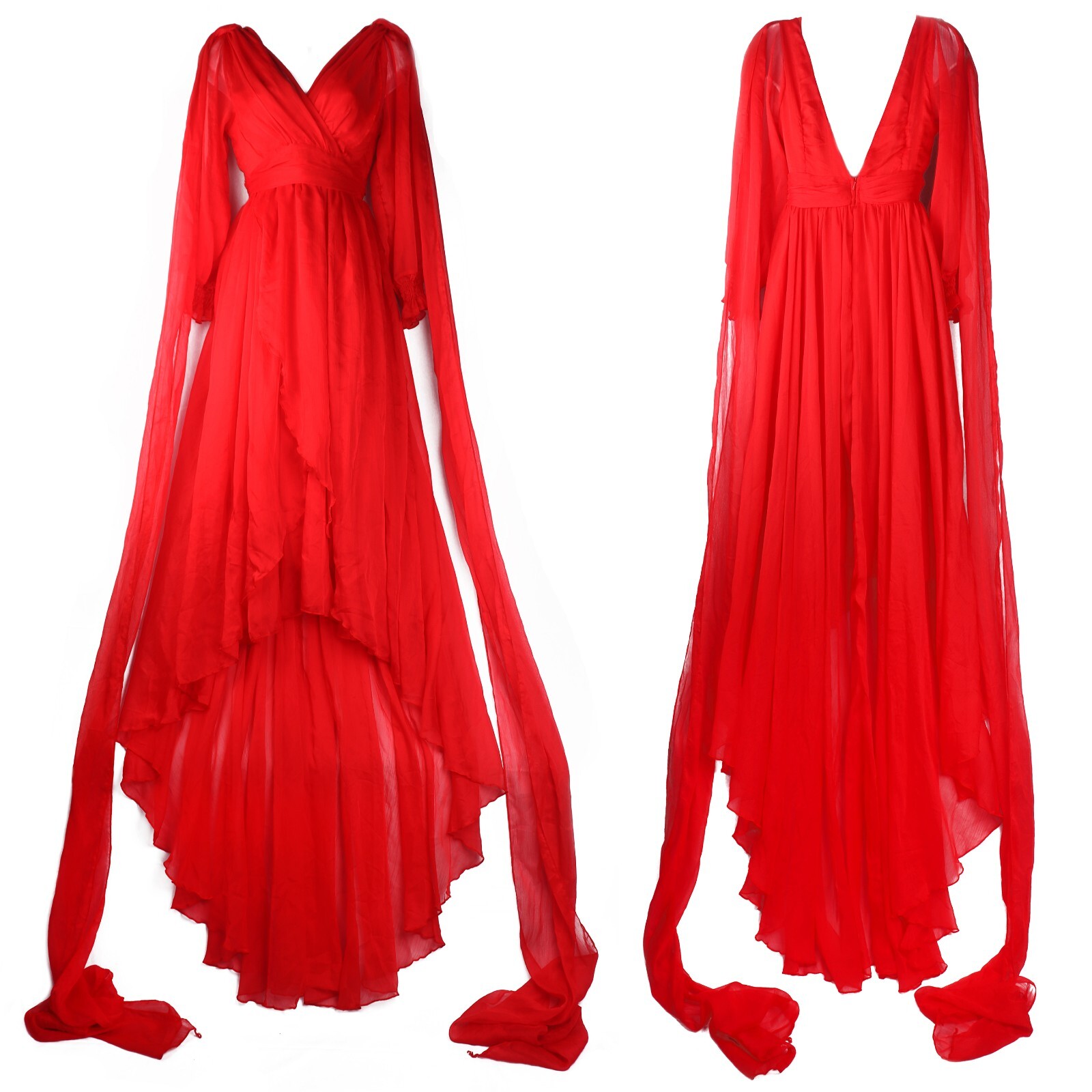 Elegant Chiffon Maxi Dress Flowy Fantasy Elven Renaissance Vampire Gown-image