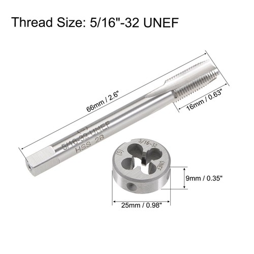 5/16"-32 UNEF Tap and Die Set HSS Thread Tap With Round Threading Die Right Hand