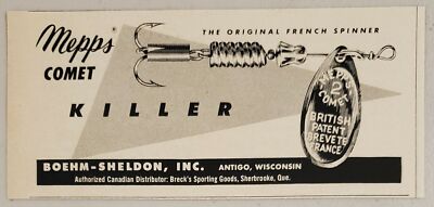 1960 Print Ad Mepps Comet Killer Fishing Lures Boehm-Sheldon Antigo,Wisconsin