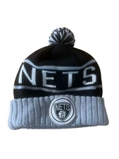 Mitchell & Ness Pom Pom Beanie Winter Hat NBA Brooklyn NETS Skully Cap EUC