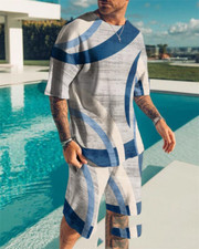 Men's 2 Piece Active Casual Short and T Shirt Short Sleeve Set Waist Up To 44"