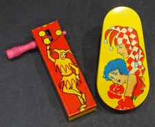 2 Vintage KIRCHHOF Metal Tin Litho 1920's NEW YEARS EVE PARTY Noisemaker Clacker