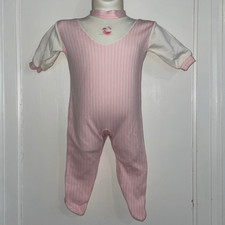 Vtg 60s/70s pink/white knit infant one piece footie with embroidered duck on nec