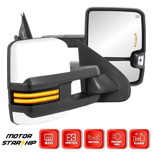 Tow Mirrors Heated Switchback Light Painted White for 2014-2019 Silverado Sierra