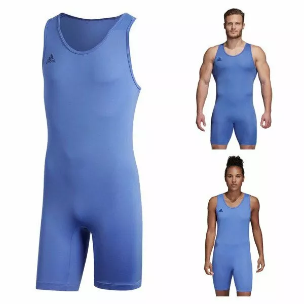 adidas Powerlift Weightlifting Singlet UNISEX Bodybuilding Blue Suit CW5646