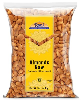 Rani Almonds, Raw Whole With Skin (uncooked, unsalted) 14oz (400g)