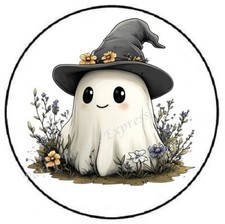 HALLOWEEN GHOST WITH WITCH HAT ENVELOPE SEALS LABELS STICKERS PARTY FAVORS