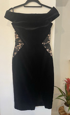 Oasis Black Dress Velvet & Lace Off The Shoulder Size 8 Party Xmas Cocktail BNWT