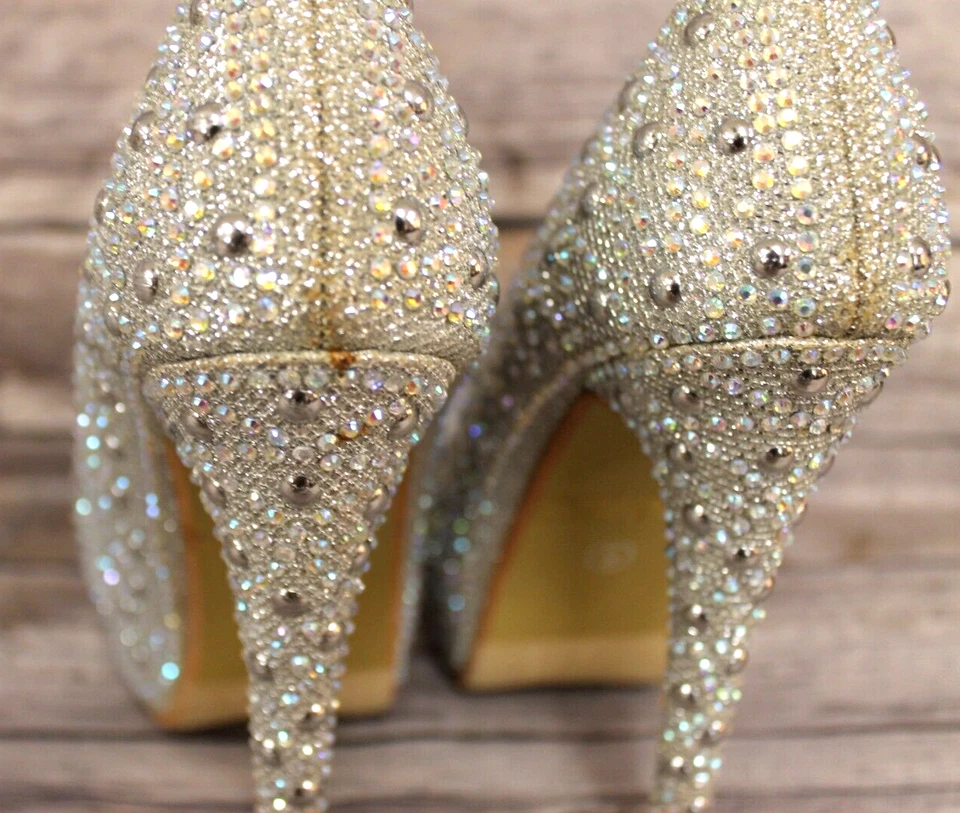 LASONIA Silver Rhinestone Size 5 Thin High Heels Platform Stiletto Party Shoes - Image 2 of 4