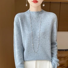 Women's 100% Wool Cashmere Half High Collar Highlight Pullover Knit Base Sweater