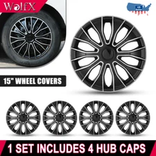15" 4-Pack Wheel Covers Snap On Full Hub Caps fit R15 Tire & Steel Rim Truck