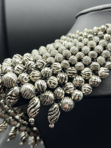 Vintage Silver Tone Large Beaded Bib Necklace 16.5” #478 - Picture 6 of 6
