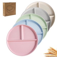9" Unbreakable Divided Plates Set of 5, Wheat Straw Plate Reusable Dinnerware...