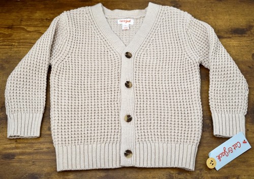 NUOVO maglione cardigan Cat & Jack bambino unisex avena beige maglia bottoni taglia 3T - Foto 2 di 8