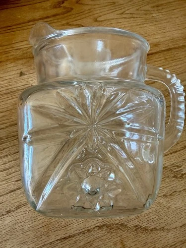 Vintage Anchor Hocking Star of David 40 Oz Clear Square Pitcher Pressed Glass