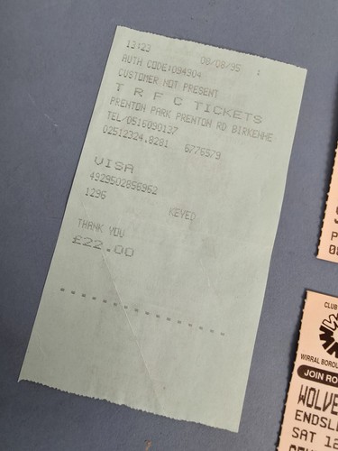 2 x Boletos Tranmere Rovers v Wolverhampton Wanderers sábado 8/12/1995 - Imagen 2 de 6