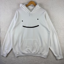 Dream Smile Hoodie Mens Size Large White Pullover Smiley Face Kangaroo Pocket
