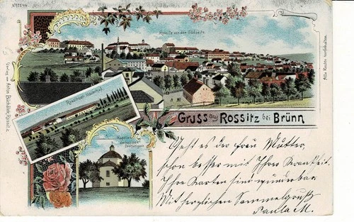 Greetings from Rossiz near Brno very nice litho gel. 1920