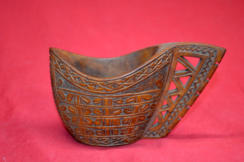Vintage Hand Carved Wood Yugoslavian Balkan Kuksa Wedding Cup