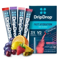 DripDrop Hydration Powder Vegan Electrolyte Supplements - Juicy Variety - Fruit 