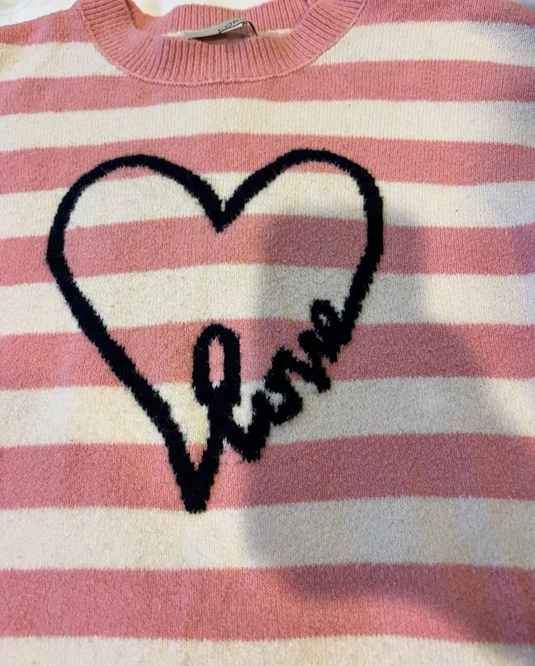 Suéter Loft Para Mujer Talla Mediana Rosa Blanco Rayas Love Heart Foto 2 de 4