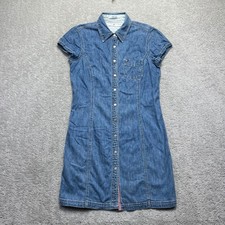 VTG Y2k Tommy Hilfiger Denim Mini Dress Womens 8 Blue Snap Front Short Sleeve