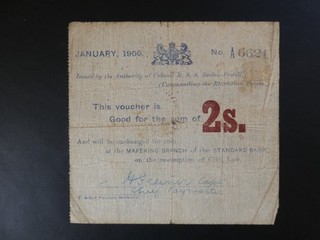 EARLY DATE 1900 MAFEKING SIEGE SOUTH AFRICA 2 SHILLINGS BANKNOTE CRISP F