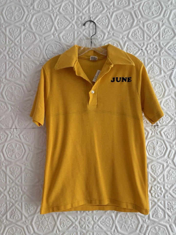 1970s vintage skate polo shirt-Yellow-Gold Screen Star Roller Derby Rainbow June - Image 4 of 4